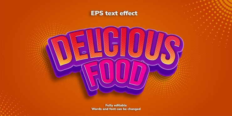 Vector efecto de texto de comida deliciosa