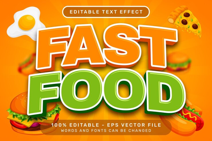 Vector efecto de texto de comida rápida y efecto de texto editable con ilustración de comida rápida