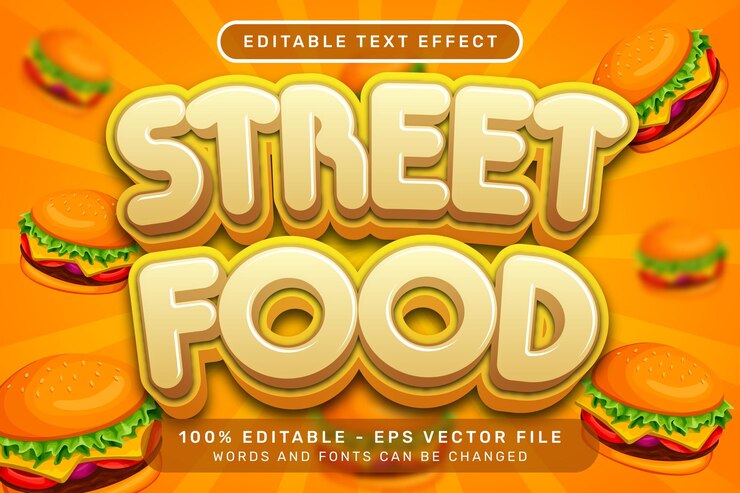 Vector efecto de texto de comida rápida y efecto de texto editable con ilustración de comida rápida