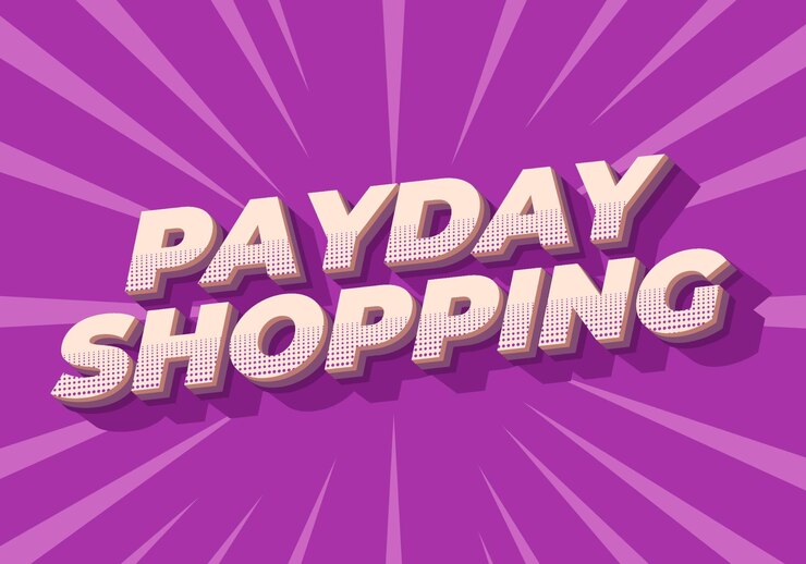Vector efecto de texto de compras de día de pago en colores modernos con estilo 3d