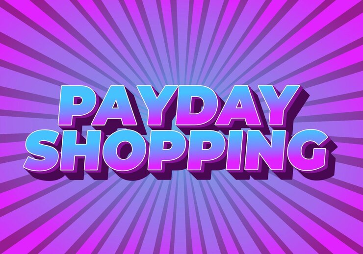 Vector efecto de texto de compras de día de pago en colores modernos con estilo 3d