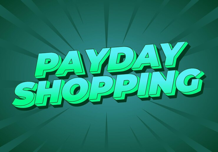 Vector efecto de texto de compras de día de pago en colores modernos con estilo 3d
