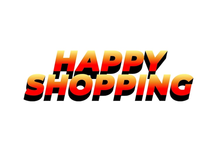 Vector efecto de texto de compras felices en aspecto 3d con color llamativo
