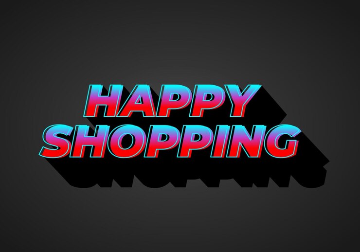 Vector efecto de texto de compras felices en aspecto 3d con color llamativo