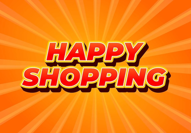 Efecto de texto de compras felices en aspecto 3D con color llamativo