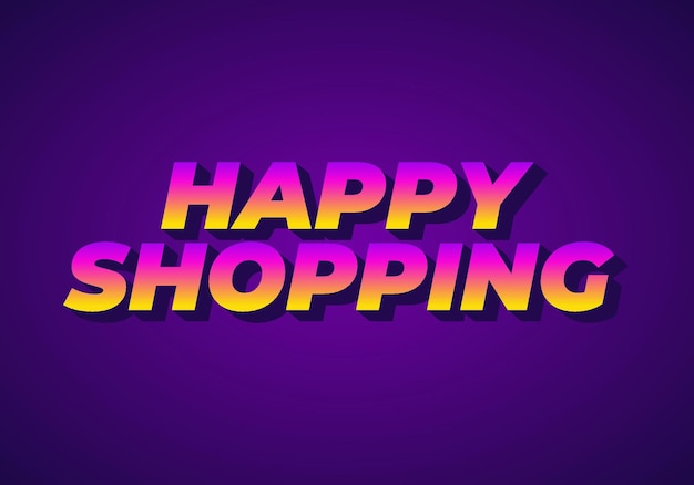 Efecto de texto de compras felices en aspecto 3D con color llamativo