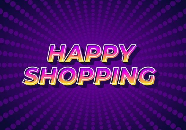Efecto de texto de compras felices en aspecto 3D con color llamativo