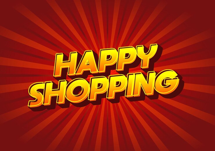 Vector efecto de texto de compras felices en aspecto 3d con color llamativo