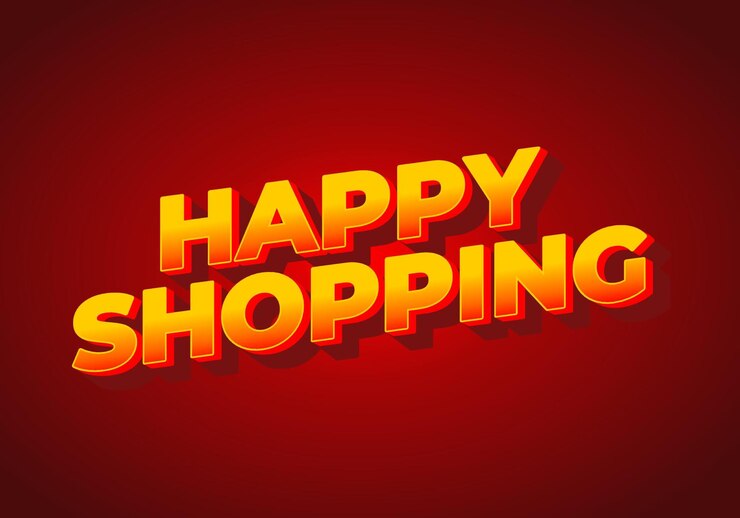 Vector efecto de texto de compras felices en aspecto 3d con color llamativo