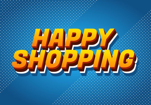 Efecto de texto de compras felices con estilo 3D y colores modernos