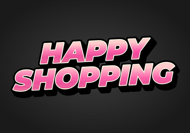Vector efecto de texto de compras felices con estilo 3d y colores modernos