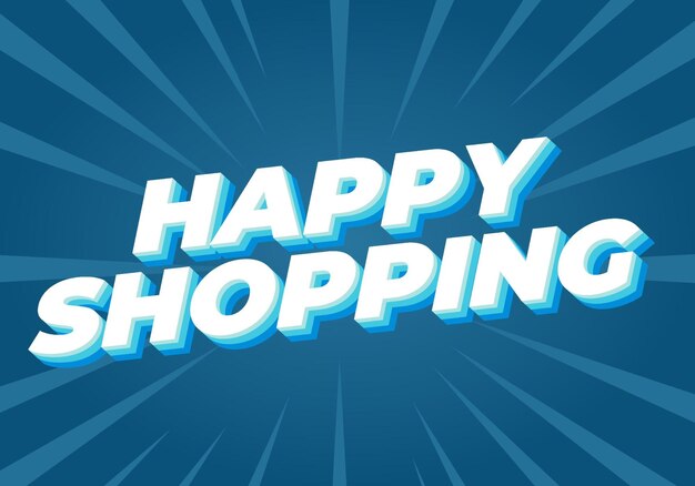 Efecto de texto de compras felices con estilo 3D y colores modernos