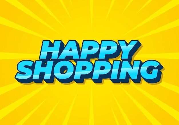 Efecto de texto de compras felices con estilo 3D y colores modernos