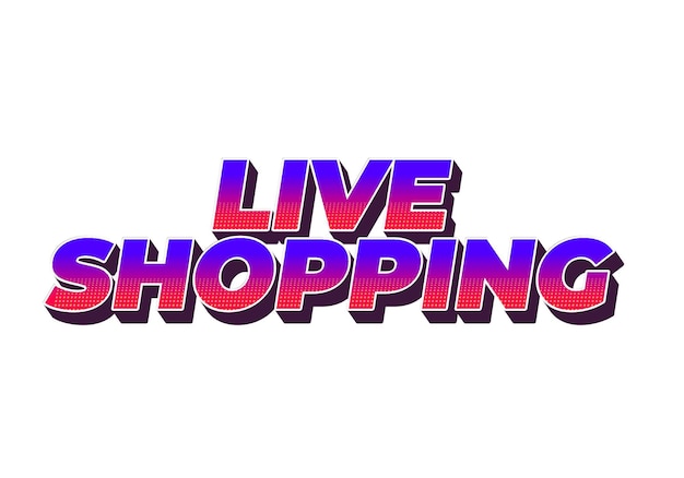 Efecto de texto de compras en vivo en estilo 3D con colores llamativos