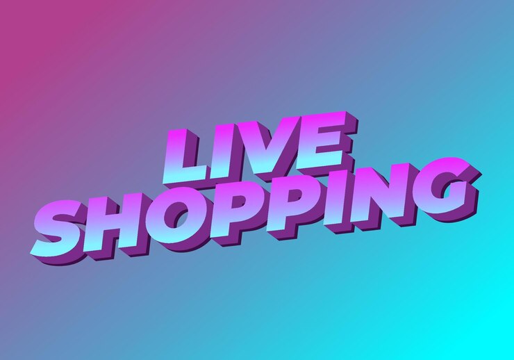 Vector efecto de texto de compras en vivo en estilo 3d con colores llamativos