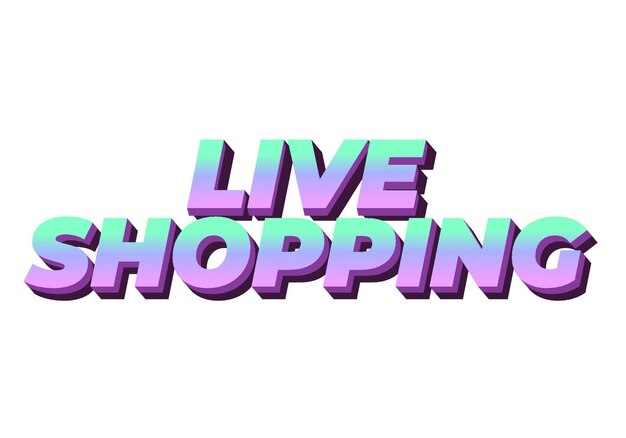 Efecto de texto de compras en vivo en estilo 3D con colores llamativos