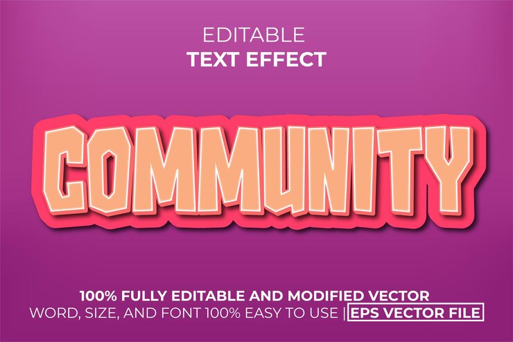 Vector efecto de texto comunitario fácil de editar.