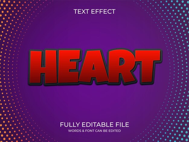Efecto de texto del corazón totalmente editable