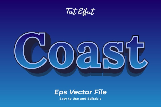 Efecto de texto de la costa editable y fácil de usar vector premium