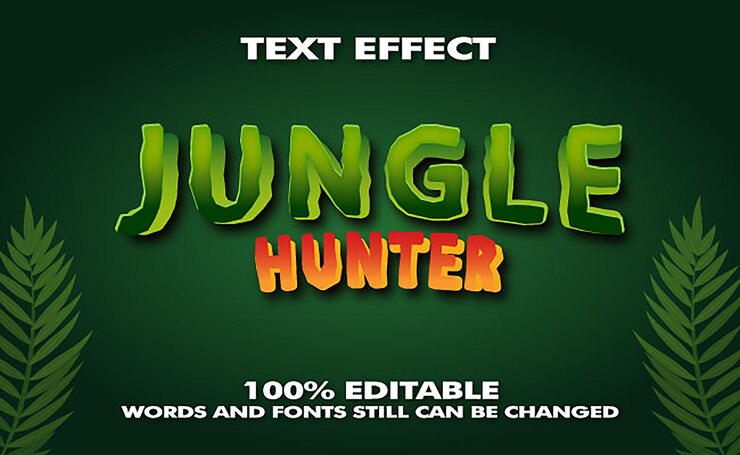 Vector efecto de texto creativo de cazador de la jungla para una empresa o negocio.