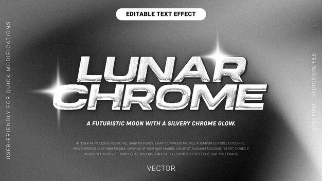 Efecto de texto de cromo lunar editable de primera calidad Fondo granulado