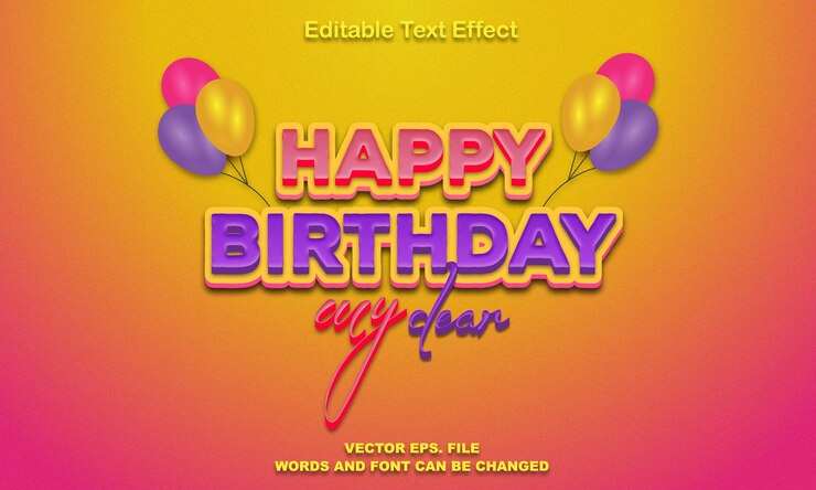 Vector efecto de texto de cumpleaños, efecto de texto de feliz cumpleaños, efecto de texto vectorial editable en 3d de feliz cumpleaños