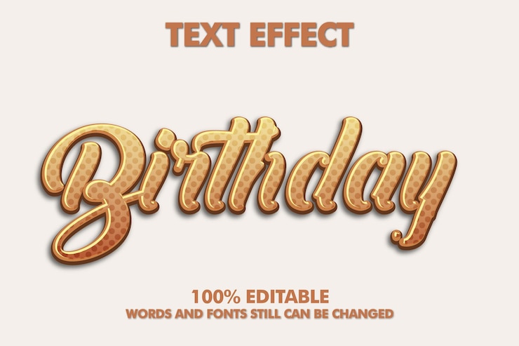 Vector efecto de texto de cumpleaños texto de feliz cumpleaños editable en 3d