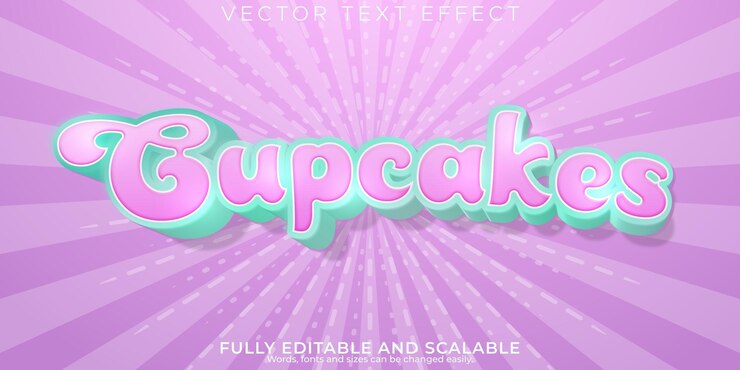 Vector efecto de texto de cupcakes estilo de texto dulce y comida editable