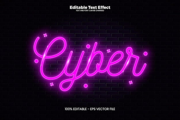 Vector efecto de texto cyber editable en estilo de tendencia moderno