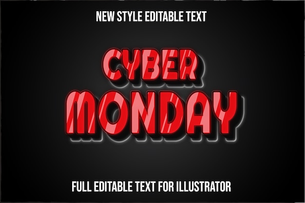 Efecto de texto cyber monday color degradado rojo y negro