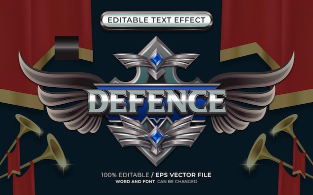 Efecto de texto de defensa editable con emblema alado