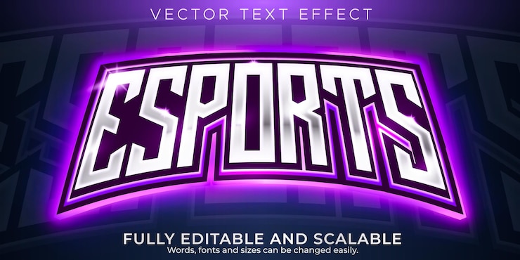 Vector efecto de texto de deportes, jugador editable y estilo de texto de neón