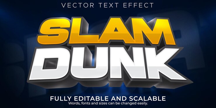 Vector efecto de texto deportivo de baloncesto, juego editable y estilo de texto de fútbol