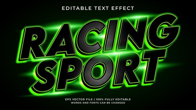 Efecto de texto deportivo de carreras, neón editable y estilo de texto de velocidad