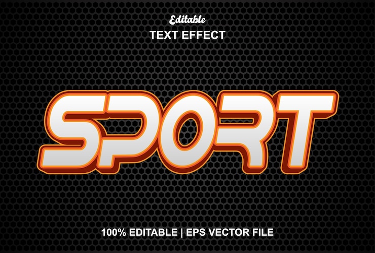 Vector efecto de texto deportivo con estilo gráfico de color naranja y editable.