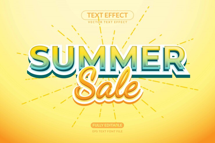 Vector efecto de texto de descuento de venta de verano editable