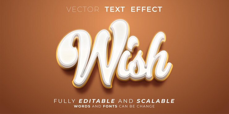 Vector efecto de texto de deseo, concepto de título de texto de estilo 3d editable