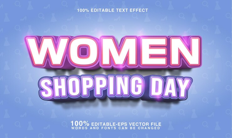 Vector efecto de texto del día de compras de las mujeres compras editables y estilo de texto de oferta