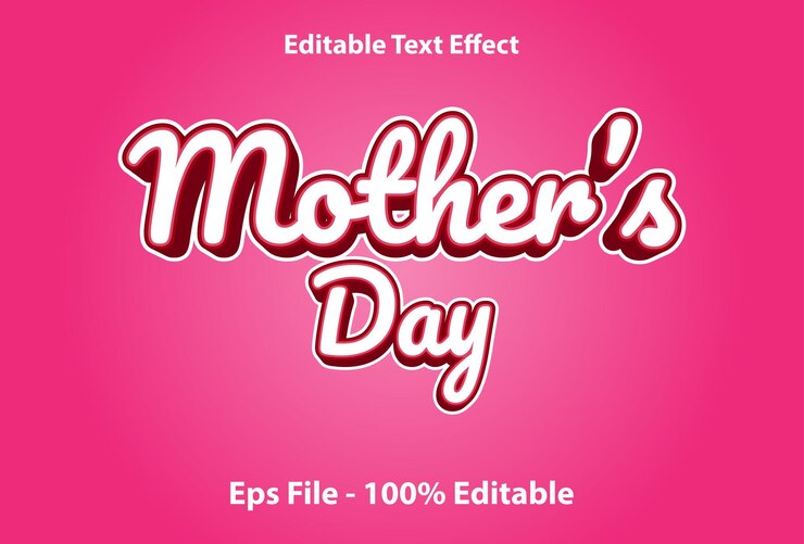 Vector efecto de texto del día de la madre editable con color rosa.