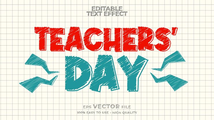 Vector efecto de texto del día del maestro estilo doodletext editable