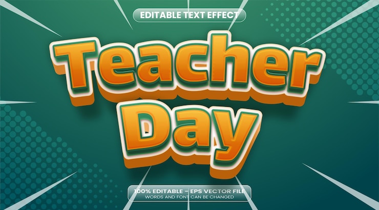 Vector efecto de texto del día del maestro de vector efecto de texto editable