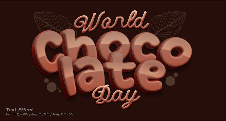 Vector efecto de texto del día mundial del chocolate estilo de texto 3d editable