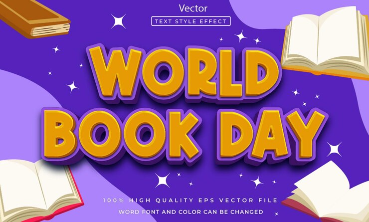 Vector efecto de texto del día mundial del libro editable