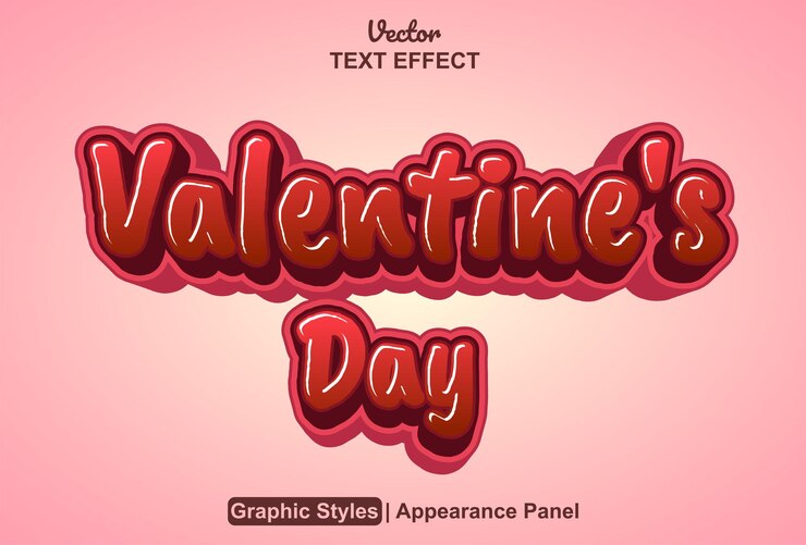 Vector efecto de texto del día de san valentín con estilo gráfico y editable.