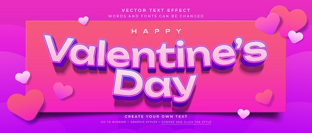 Efecto de texto del día de San Valentín y fondo corazones de amor rosados estilo gráfico
