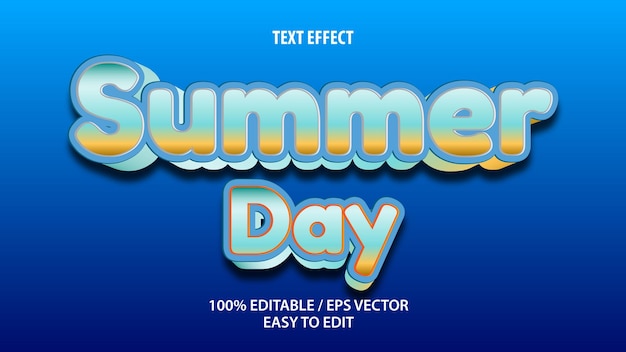 Efecto de texto de día de verano vector premium