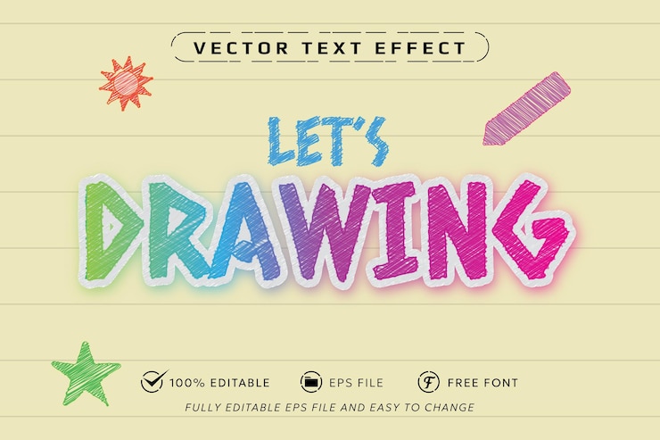 Vector efecto de texto de dibujo estilo dibujado a mano