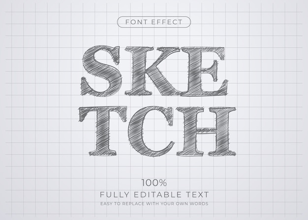 Vector efecto de texto de dibujo a lápiz. estilo de fuente editable