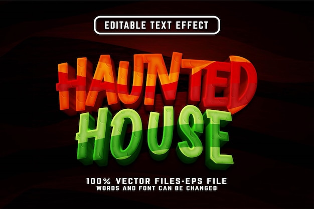 Efecto de texto de dibujos animados en 3d de Haunted House vectores premium