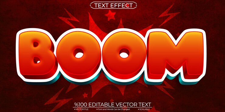 Vector efecto de texto de dibujos animados bold boom plantilla editable y escalable efecto de texto vectorial